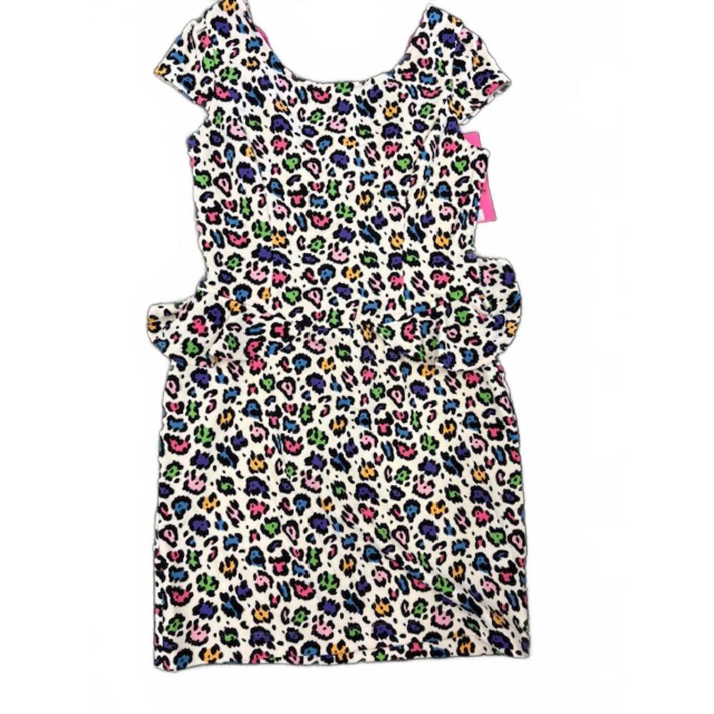 NWT Betsey Johnson Purr-ty Animal Rainbow Leopard White Dress 14